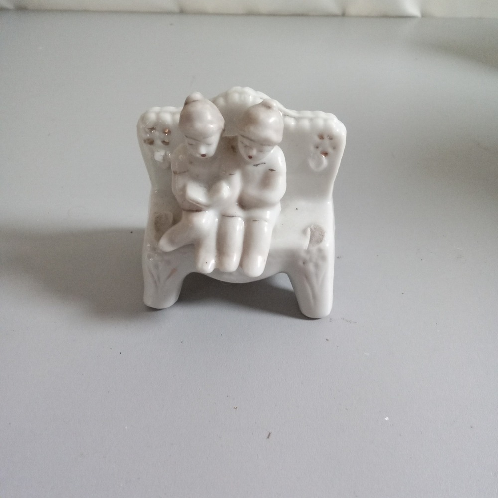 Vintage Made in Occupied Japan Porcelain Children Reading on Bench Figurine